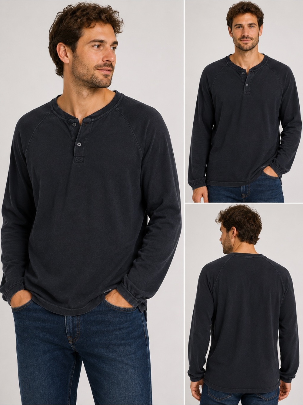 Calvin Klein Men’s Large Black 100% Cotton Long Sleeve Henley Shirt